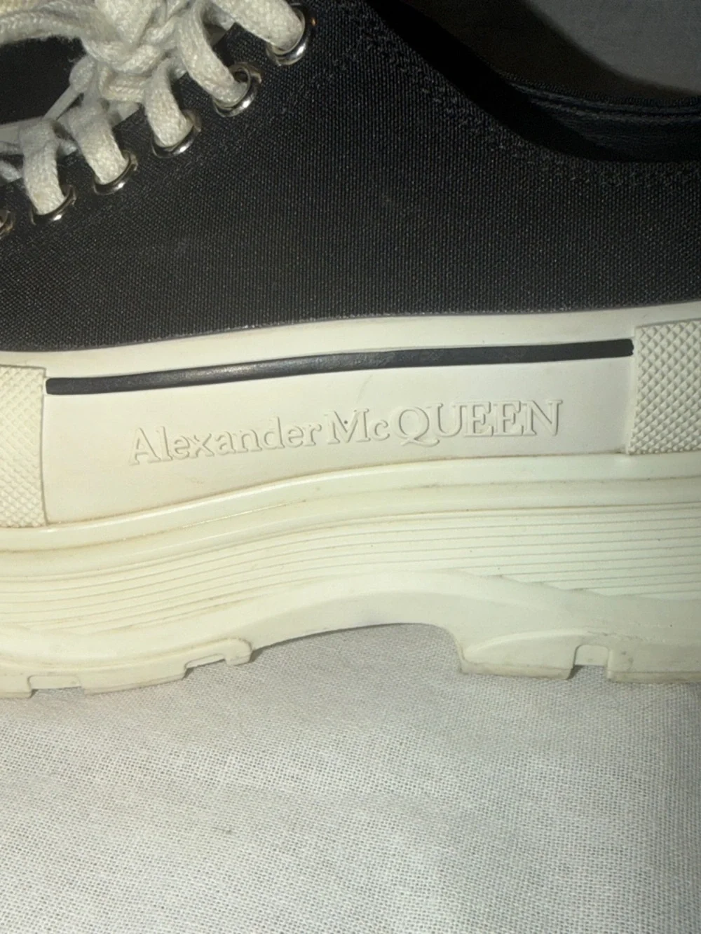 Alexander McQueen Black Canvas Low-Top Sneakers with Off-White Platform
